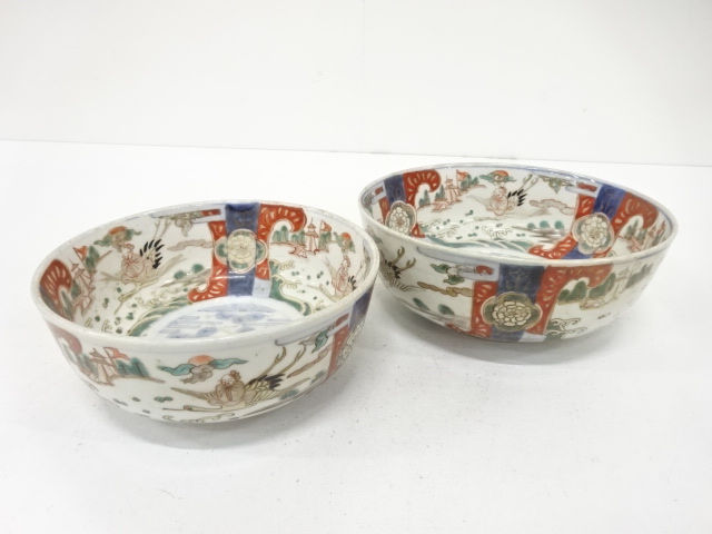 古伊万里　染付赤絵　鶴　入子鉢